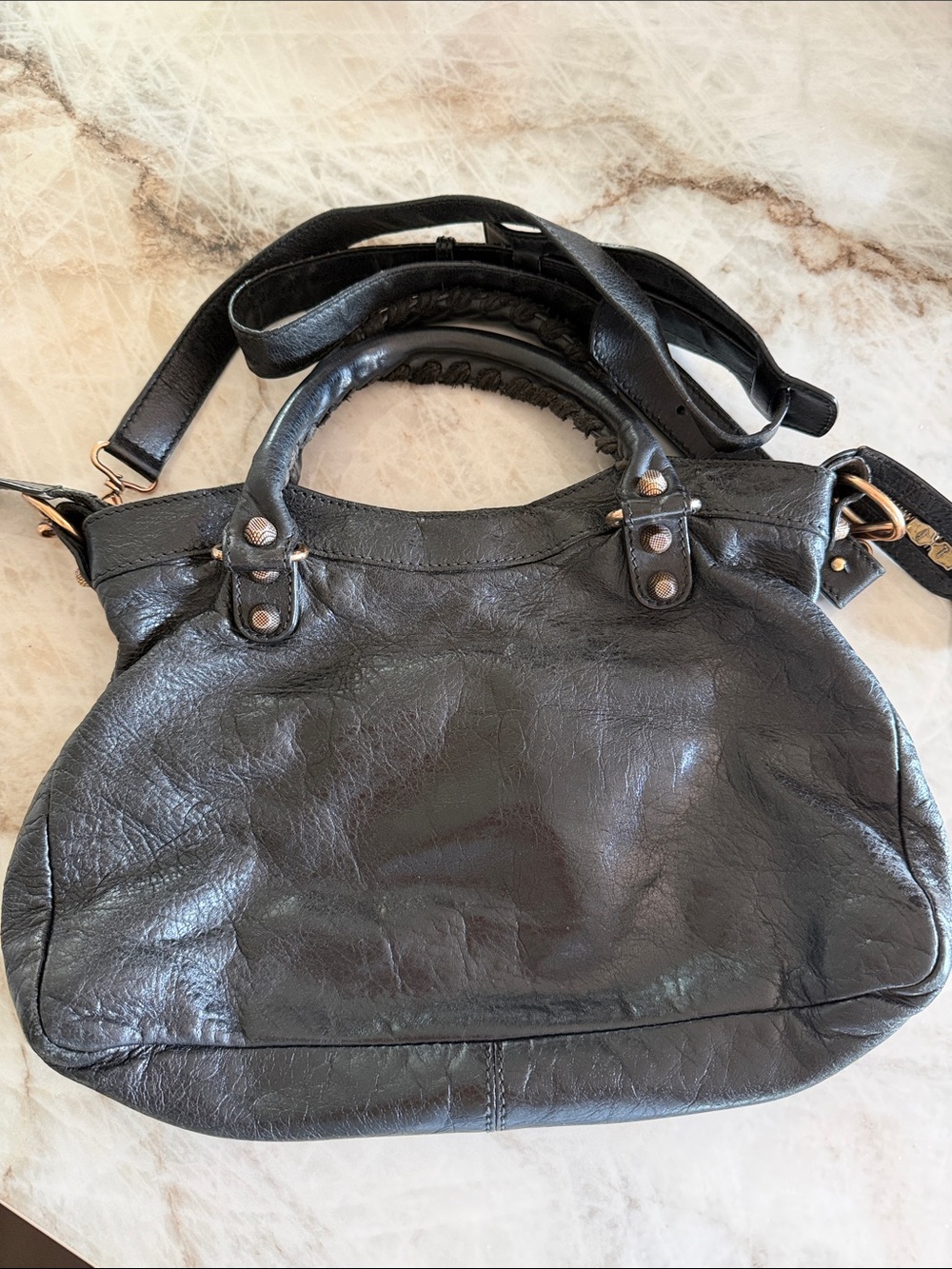 Balenciaga Black Leather Satchel with Gold Hardware - Picture 14 of 16